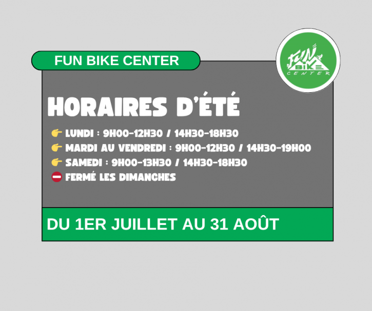 Fun Bike Center passe en horaires dt !